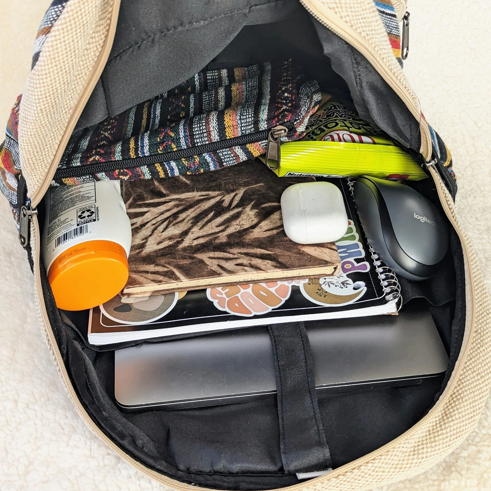 Hippie Lightweight Hemp Backpack Handmade Bag – Print Boho Laptop Bag Hemp Bag