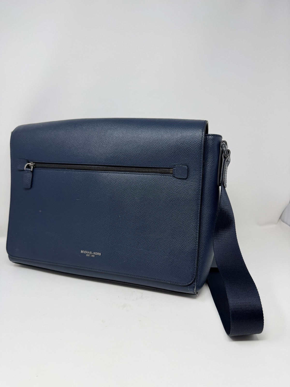 Michael Kors Cooper Dark Blue Pebbled Leather Messenger Bag