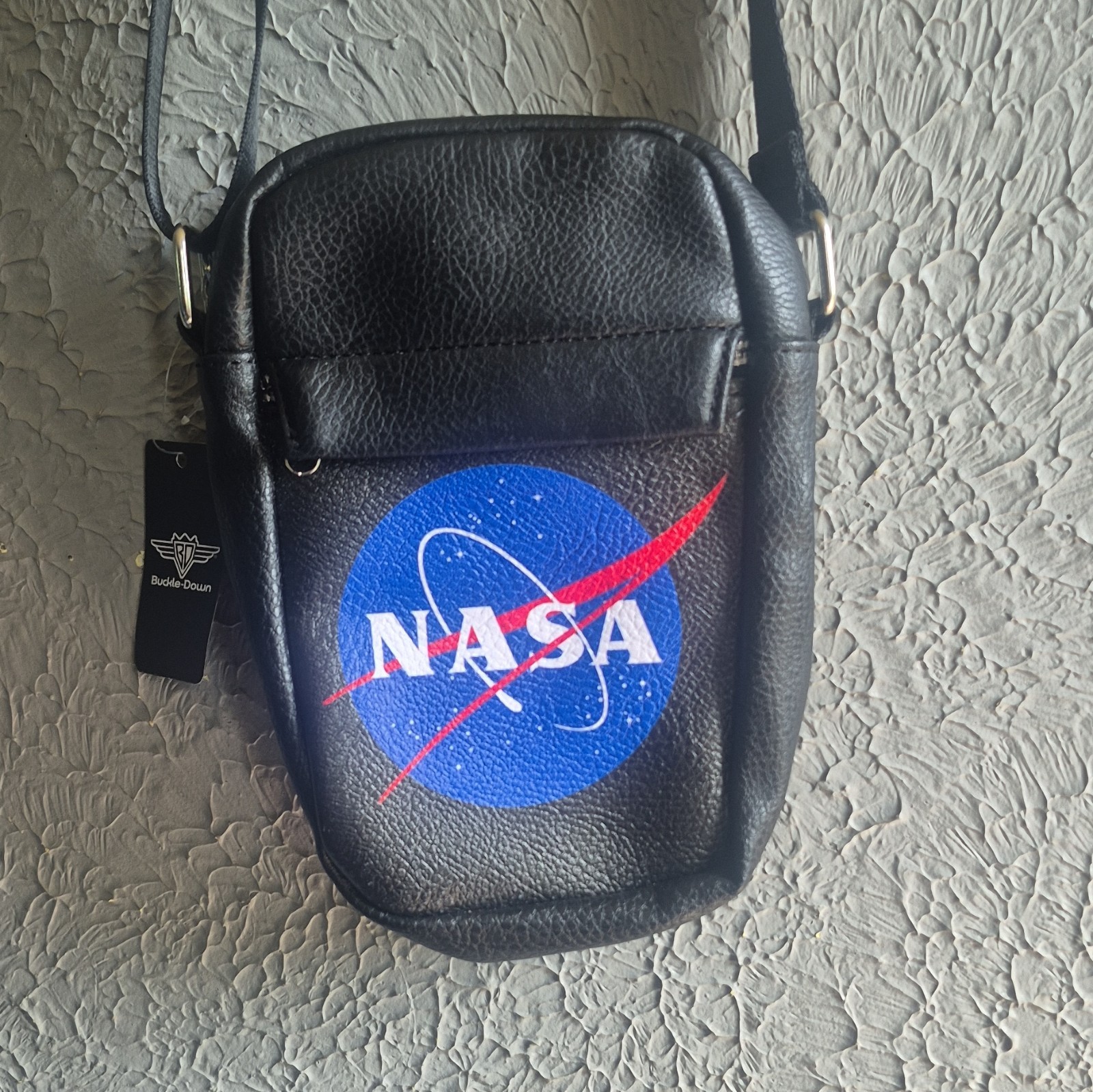 Buckle-Down NASA Logo Black Crossbody Bag, Zip Closure, Adjustable Strap