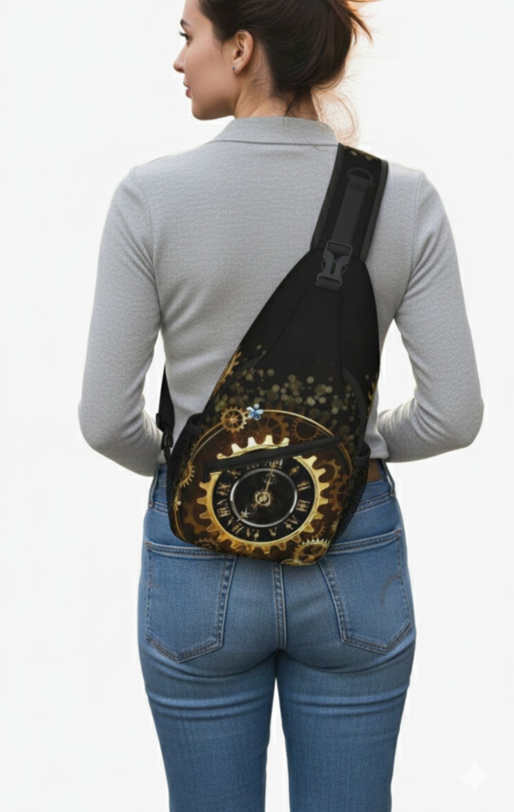 Steampunk Crossbody Bag Chest Sling Backpack Vintage Clock Travel Hiking Unisex