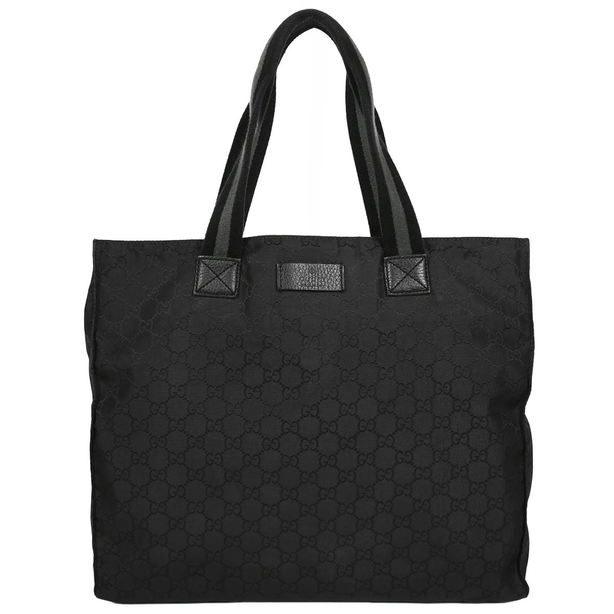 Gucci GG Nylon Tote Bag Handbag Web Canvas Black 449178