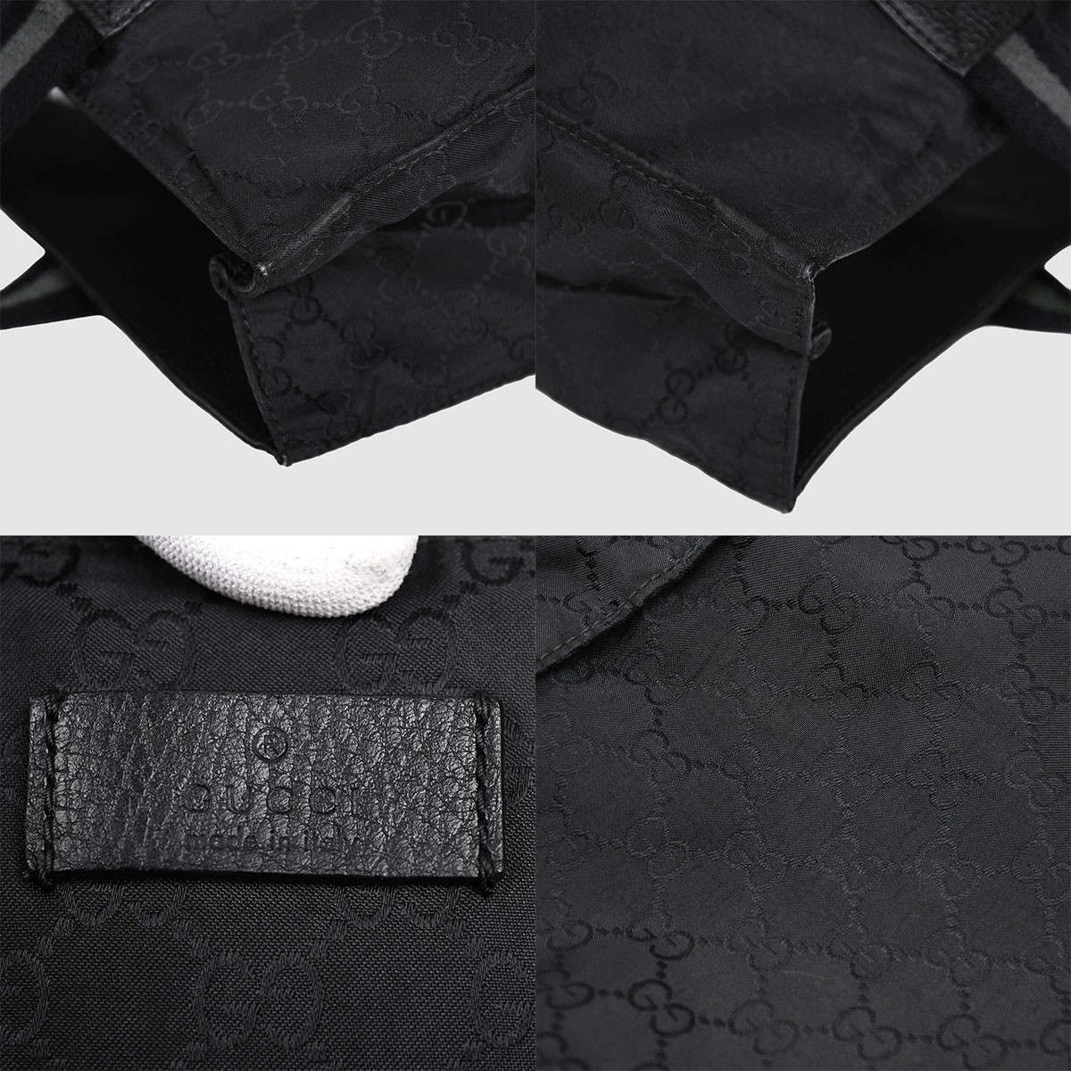 Gucci GG Nylon Tote Bag Handbag Web Canvas Black 449178