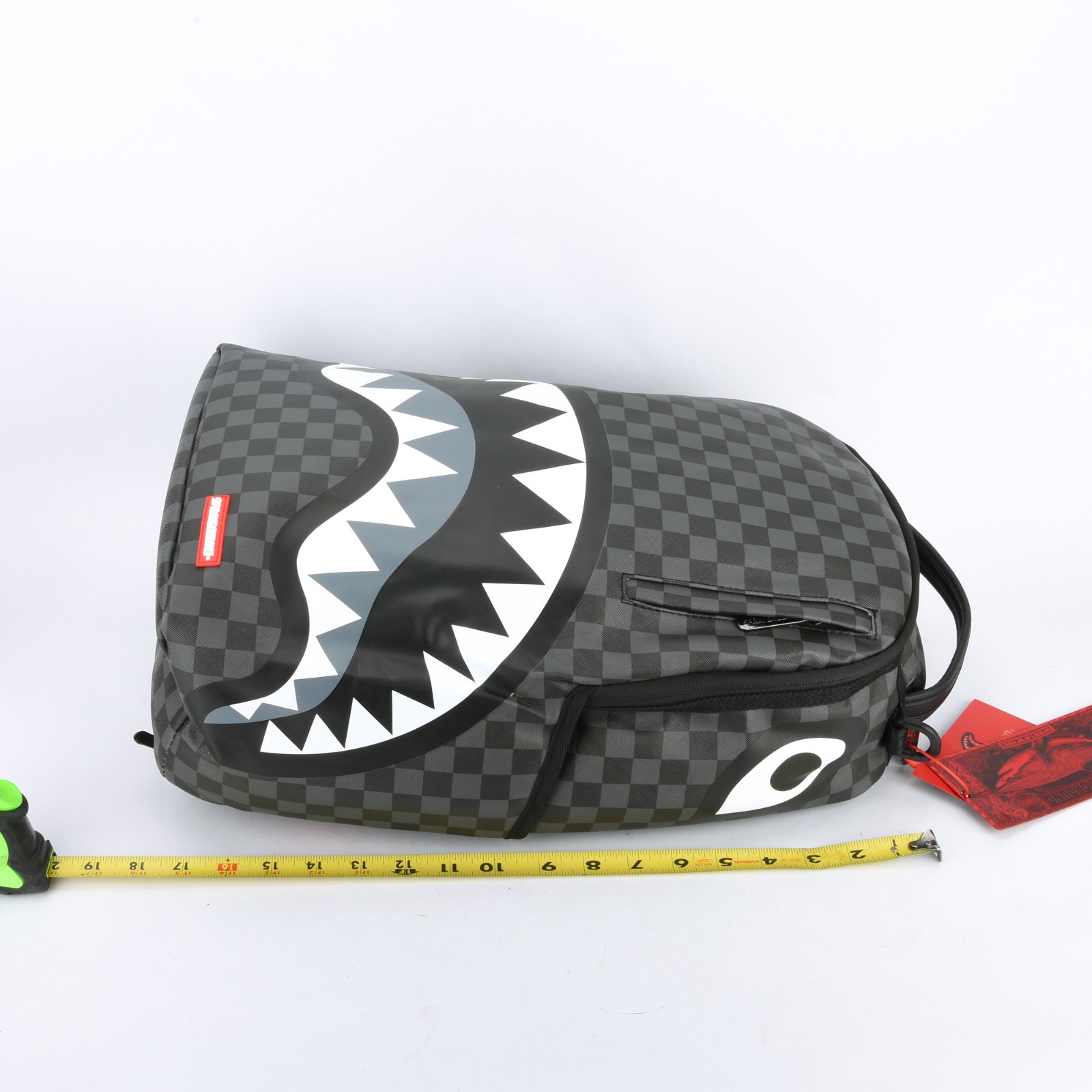 Sprayground Shark Lights Out Effect Leather Backpack Unisex Plaid Black Gray