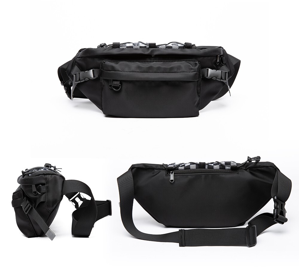 Black Fanny Pack Waterproof Shoulder Bag Sport Hiking Large Waist Chest Bag