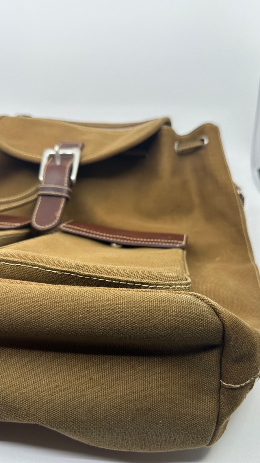 Fossil Expedition No 11552 Brown Canvas Backpack Leather Trim Rugged Goods