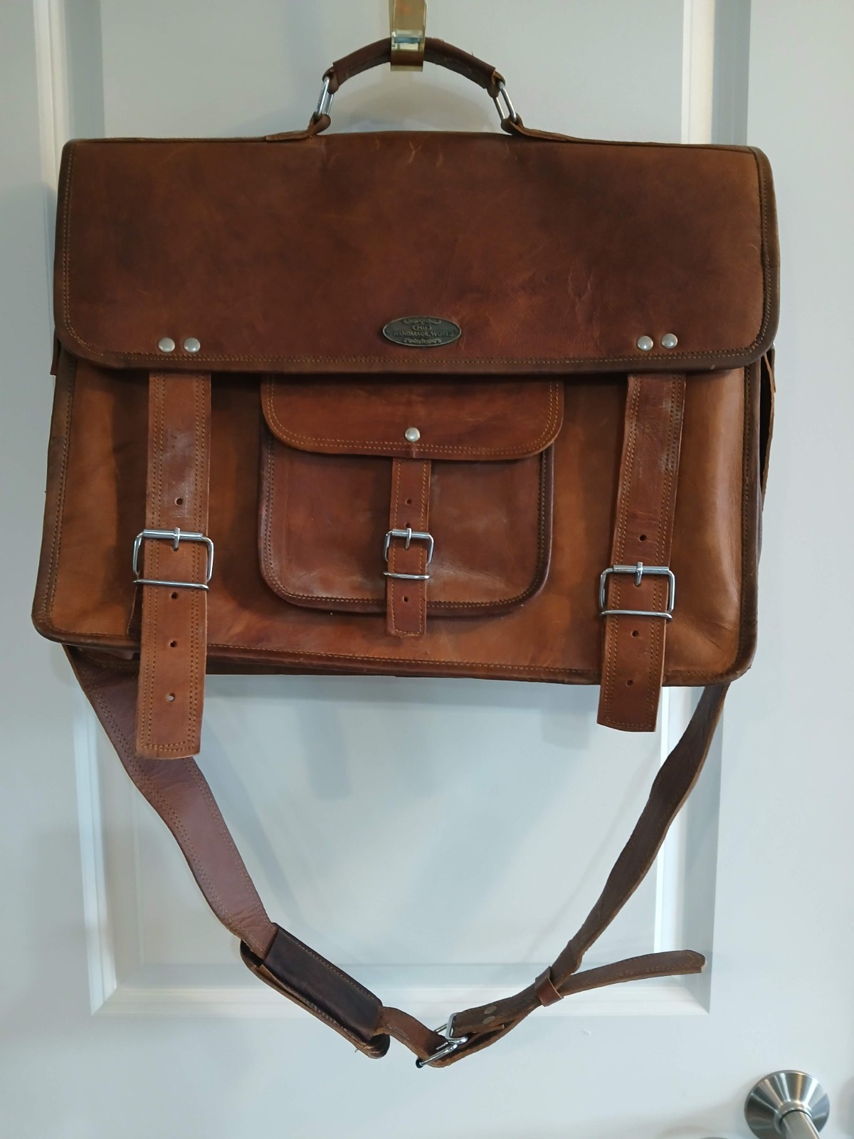 MEN’S HANDMADE WORLD EXECUTIVE BROWN LEATHER SATCHEL MESSENGER BAG MADE IN USA
