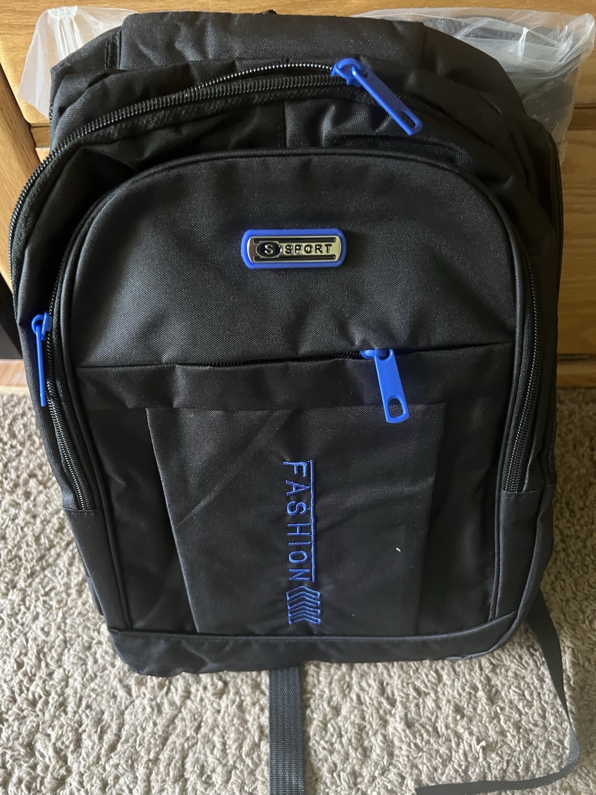 Sport Black with blue – Multi-Compartment Adjustable Backpack – NEW