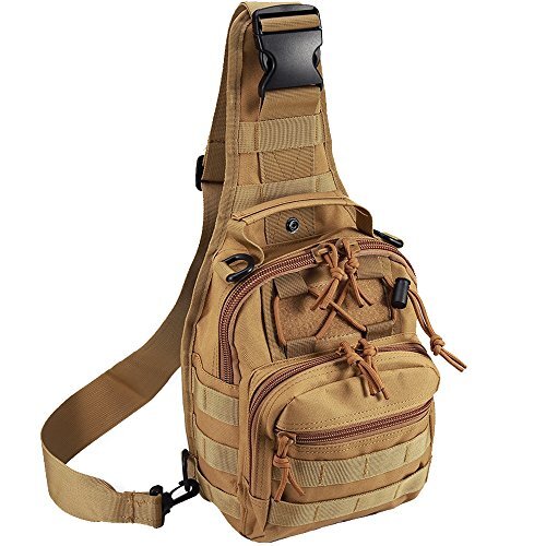 Tactical Shoulder Bag,1000D Outdoor Military Sling Daypack Backpack 1 Pack Tan