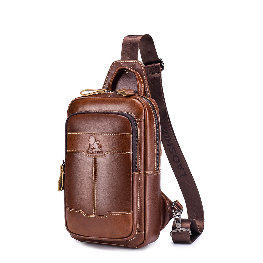 Mens Leather Sling Bag Chest Bag Leather Shoulder Bag Crossbody Satchel Backpack