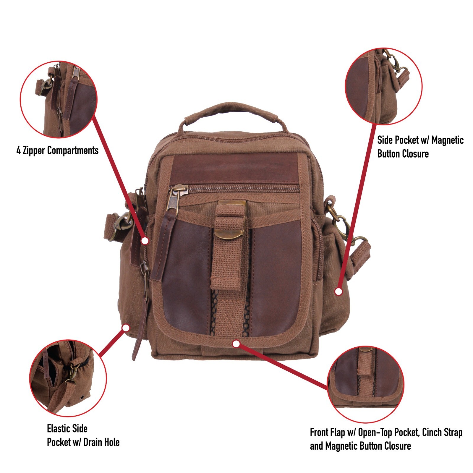 Rothco Small Messenger Canvas & Leather Everyday Utility Travel Crossbody Bag