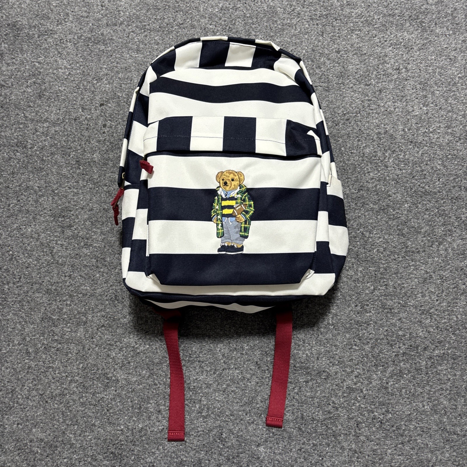 Polo Ralph Lauren Bear Football Navy White Striped Backpack Laptop Sleeve