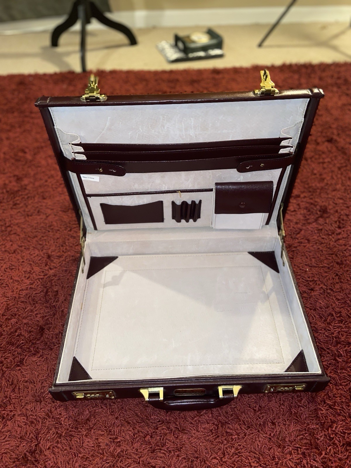 Burgundy Leather Briefcase w/ Combination Lock Executive Business Attache Case