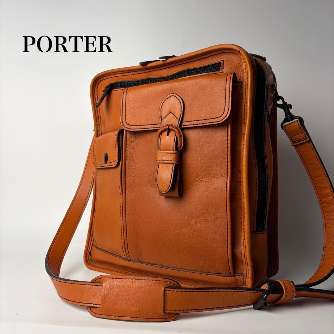 PORTER BARON 2WAY Leather Shoulder Bag Men’s Japan 27x31cm 20602634 Auth