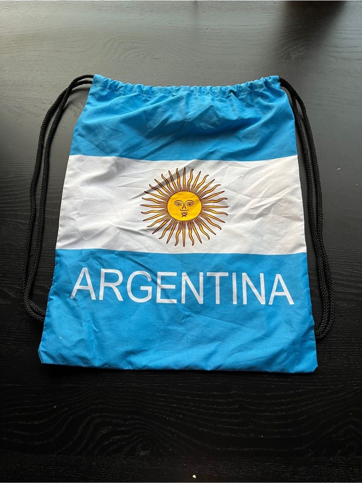 Argentina Drawstring Travel Bag – Light Blue White Sun of May 15″x18″