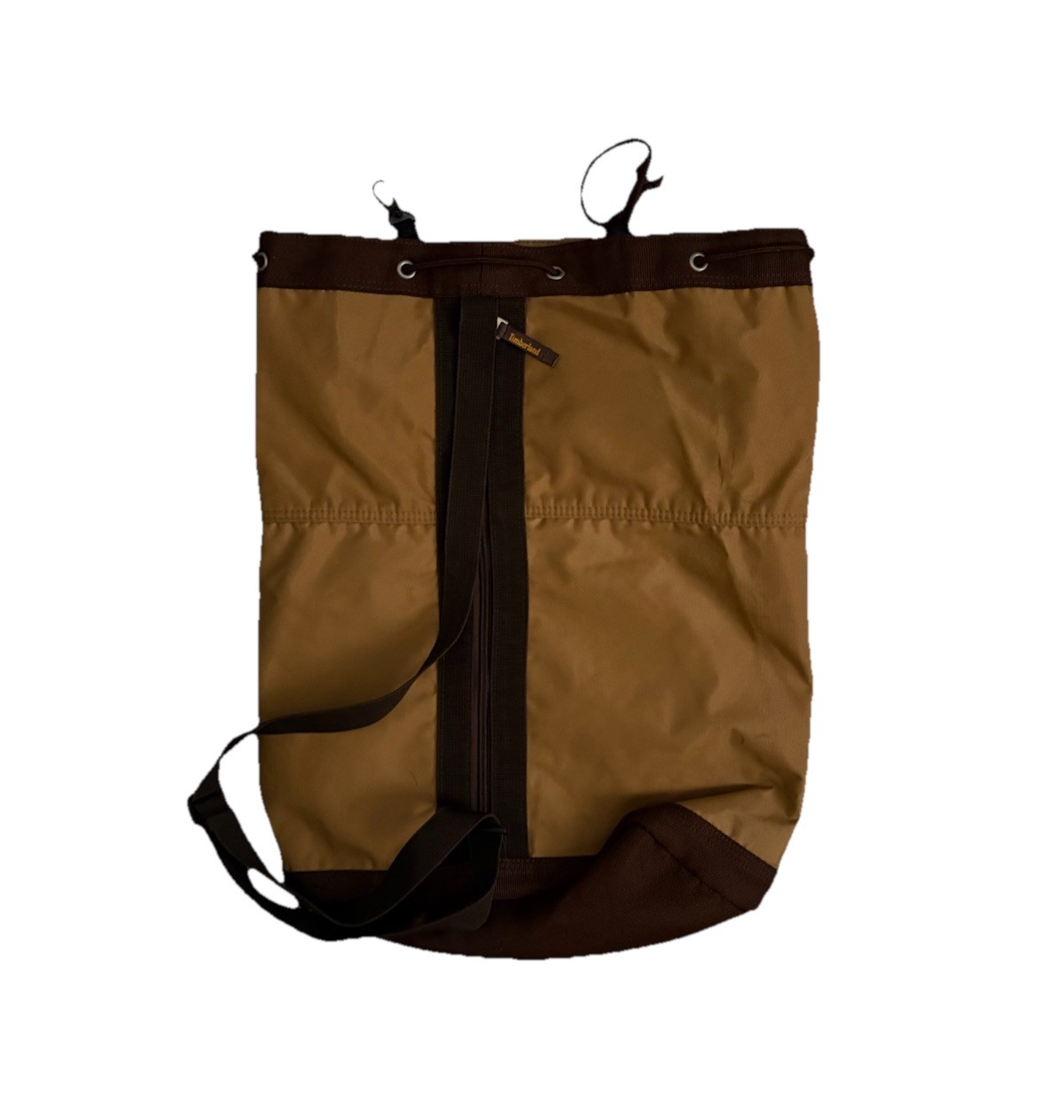 Timberland Brown Drawstring Zip Backpack w/ Adjustable Shoulder Strap Pockets