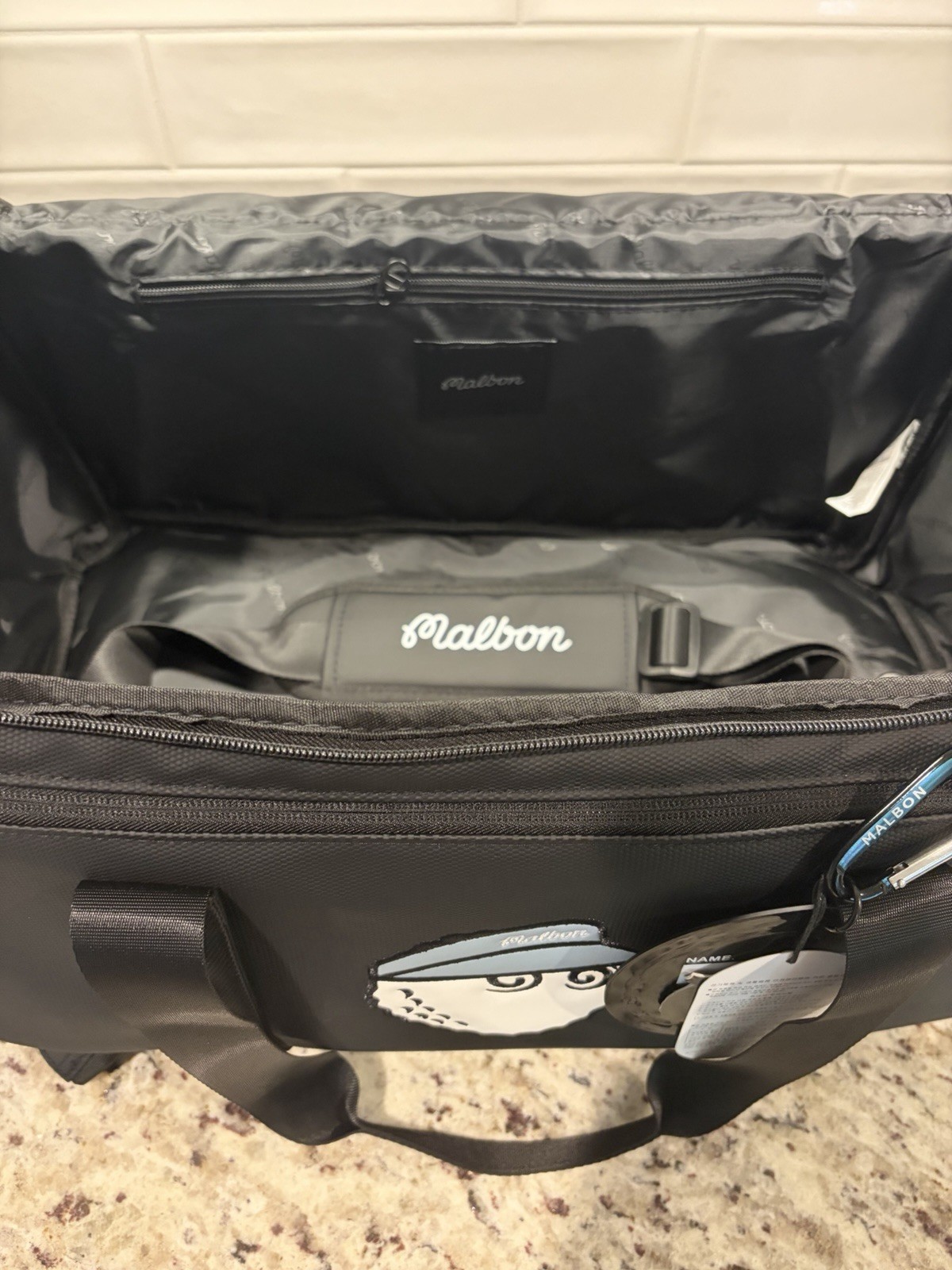 Malbon Golf Duffle Bag Black Buckets Logo Boston Gym Travel Carry On Weekender
