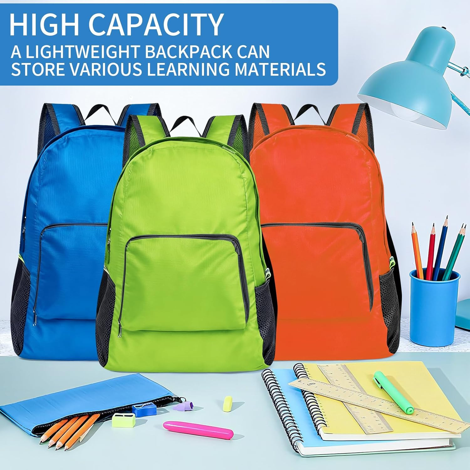 50 Pack Foldable Backpacks Bulk 17 Inch Lightweight Travel Packable Bags