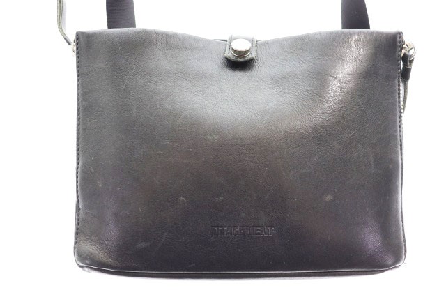 Attachment ATTACHMENT Leather Shoulder Bag Black 102cm/19cm Vintage B Grade