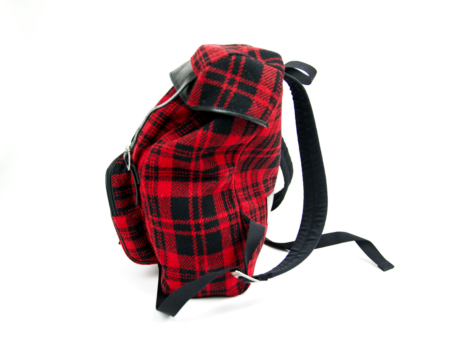 Saint Laurent Paris Backpack Wool Leather Black Red Flannel City Hunting Sack
