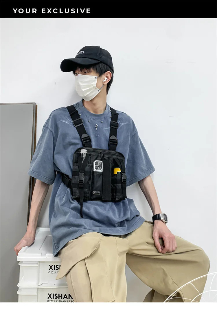 1pcs/set Men’s High-Density Nylon Tactical Vest Bag with Multiple Compartments C