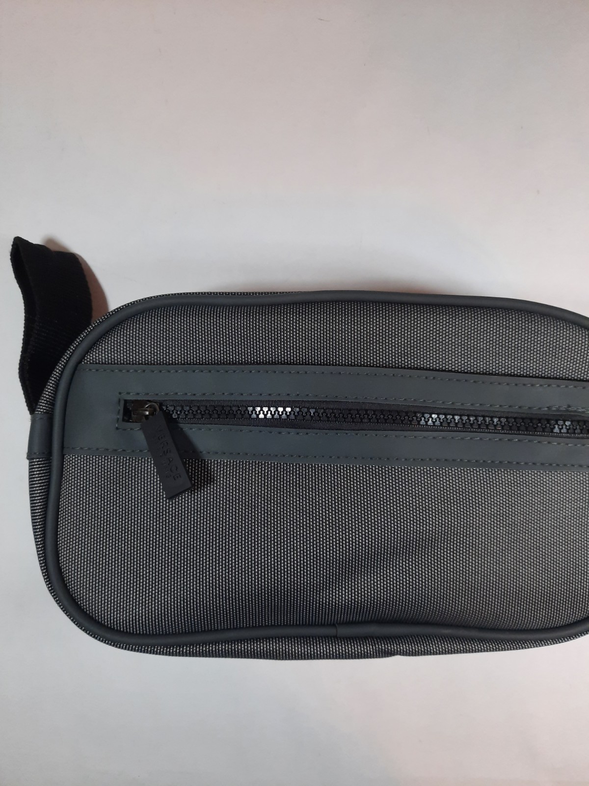Versace Perfums Men’s Toiletry Zip Up Shave Bag Dark Gray Black Trim
