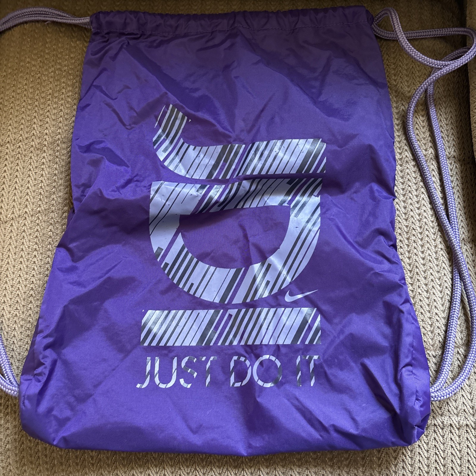 Nike Lightweight Drawstring Bag Purple Gray Black Gymsack Nylon