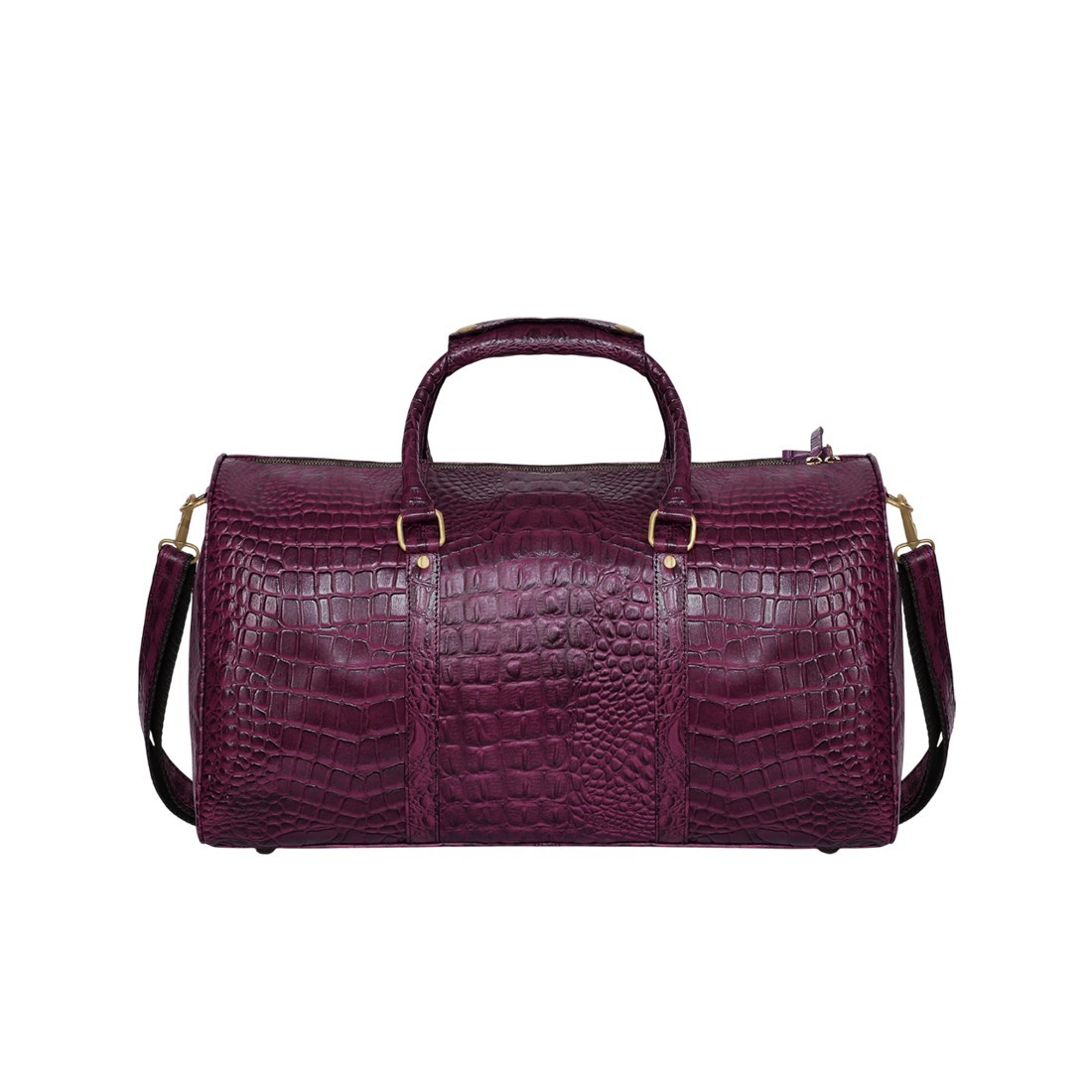 Genuine Leather Purple Crocodile Skin Print Duffel Bag Unisex Luggage cabin Gym
