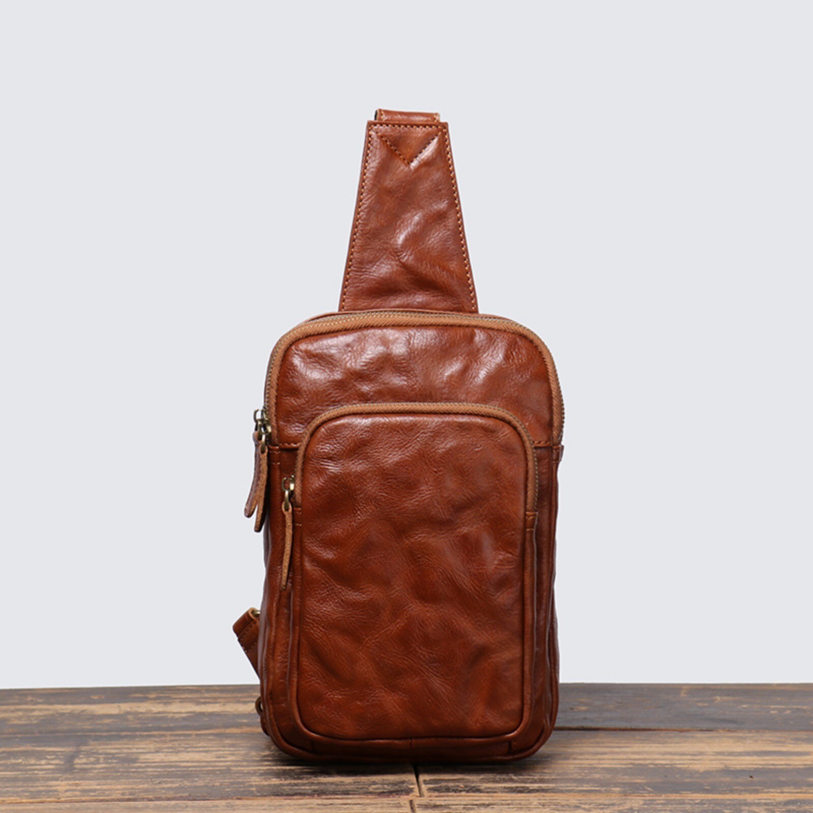 Men’s Leather Crossbody Sling Bag Vintage Chest Pack for Travel and Work