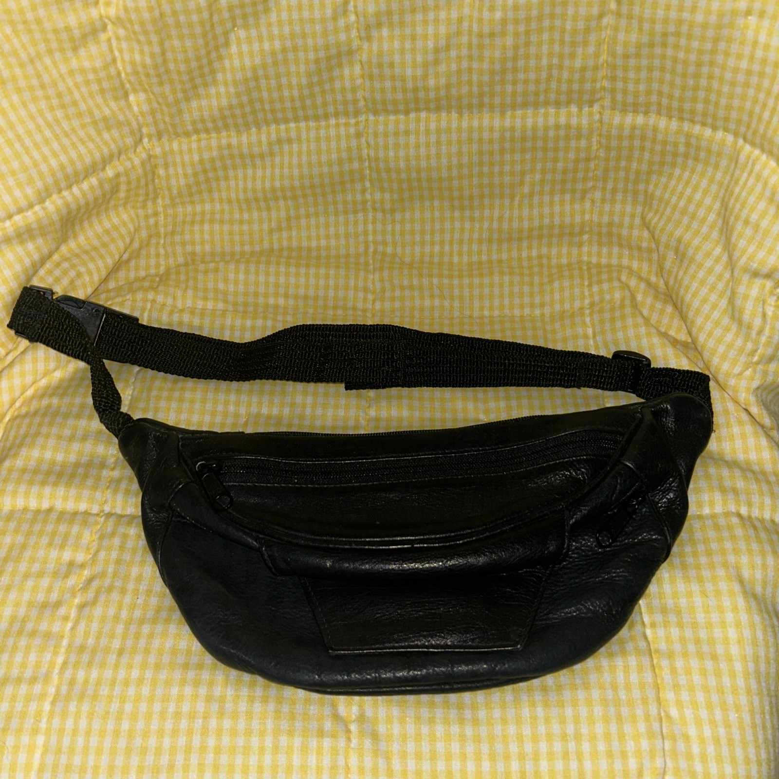 Vtg Fanny Pack Soft Leather Waist Boho Crossbody Black Belt Bag Unisex