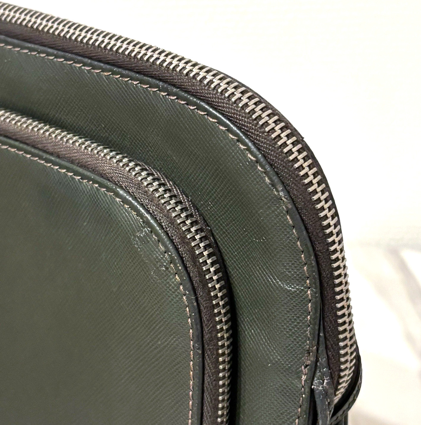 PRADA Saffiano Briefcase Leather Khaki Green Business Bag Authentic
