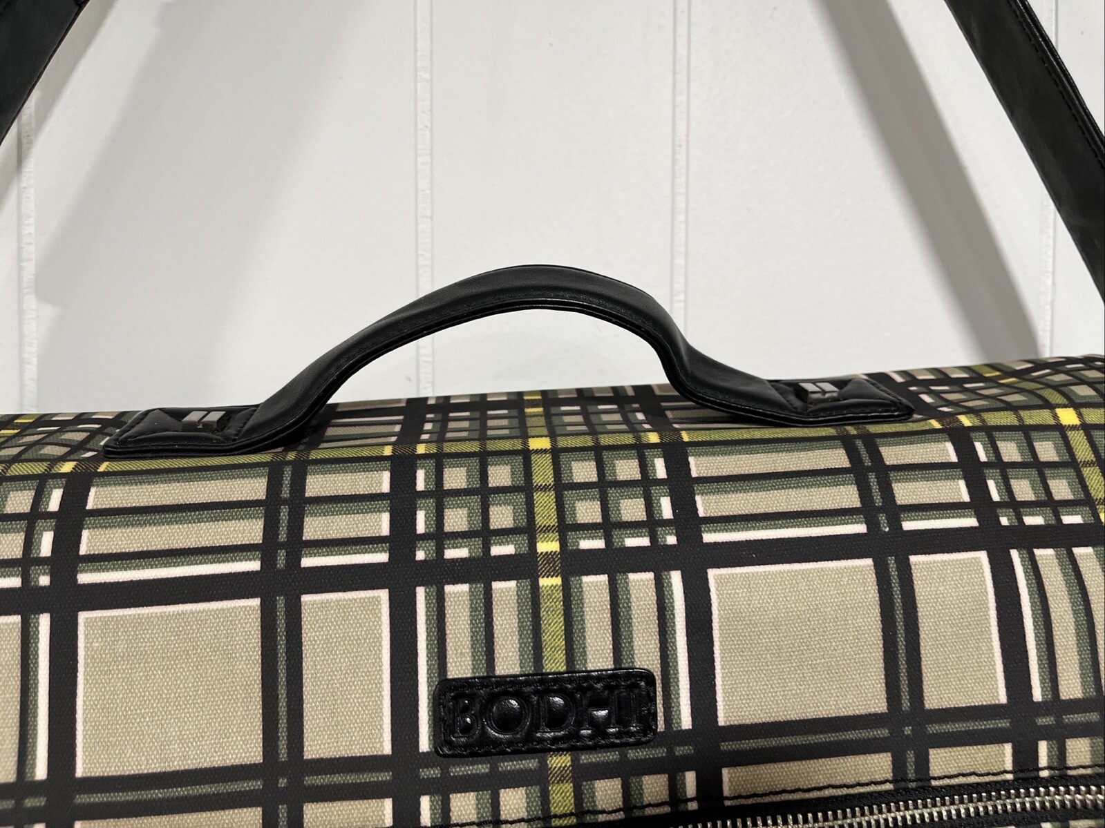 Bodhi Tan Plaid Coated Linen Shoulder Handbag computer cross body XLarge