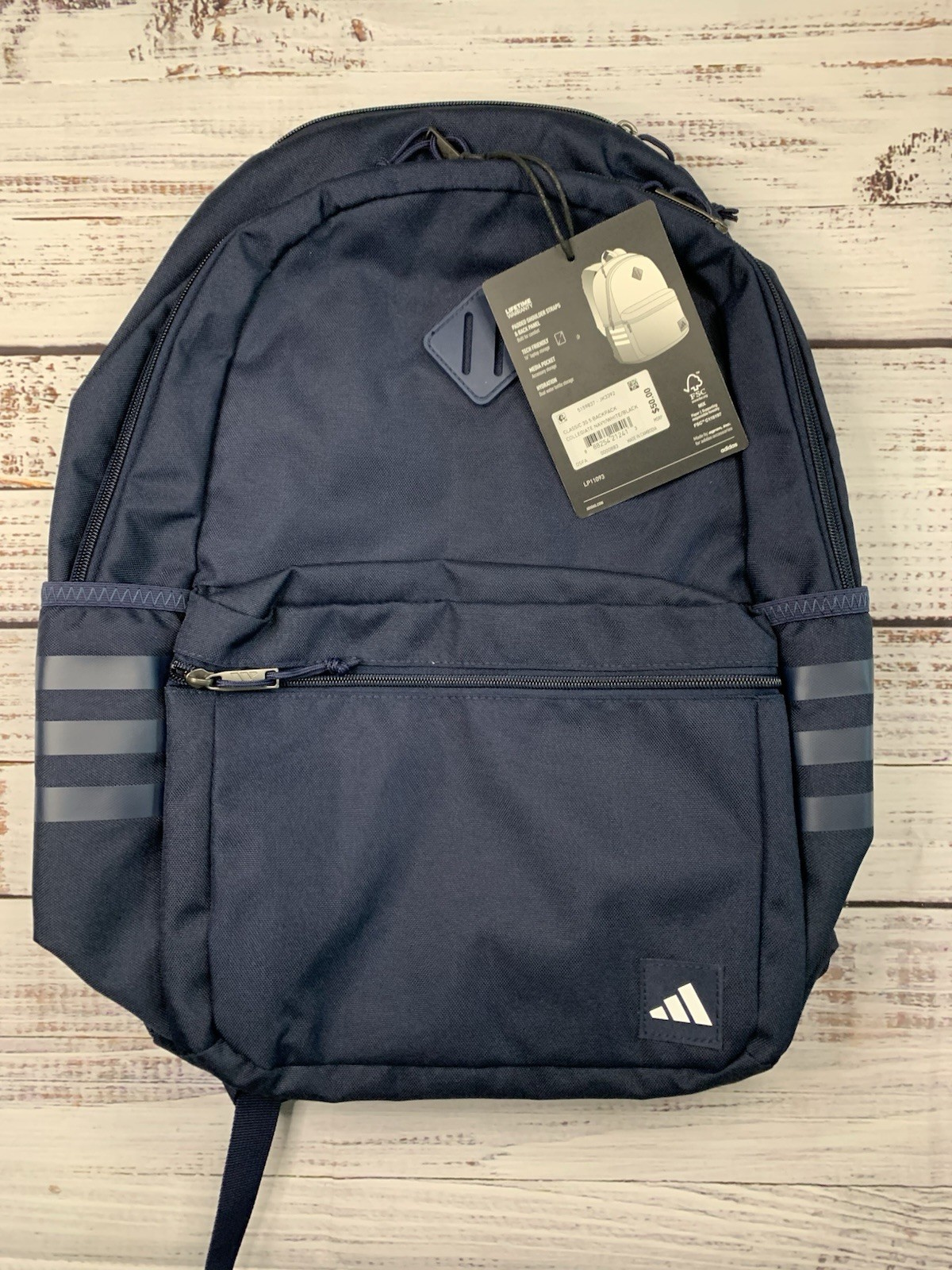 adidas Classic 3S 5 Backpack Navy White Black School Laptop Gym Bag JK3392 NWT