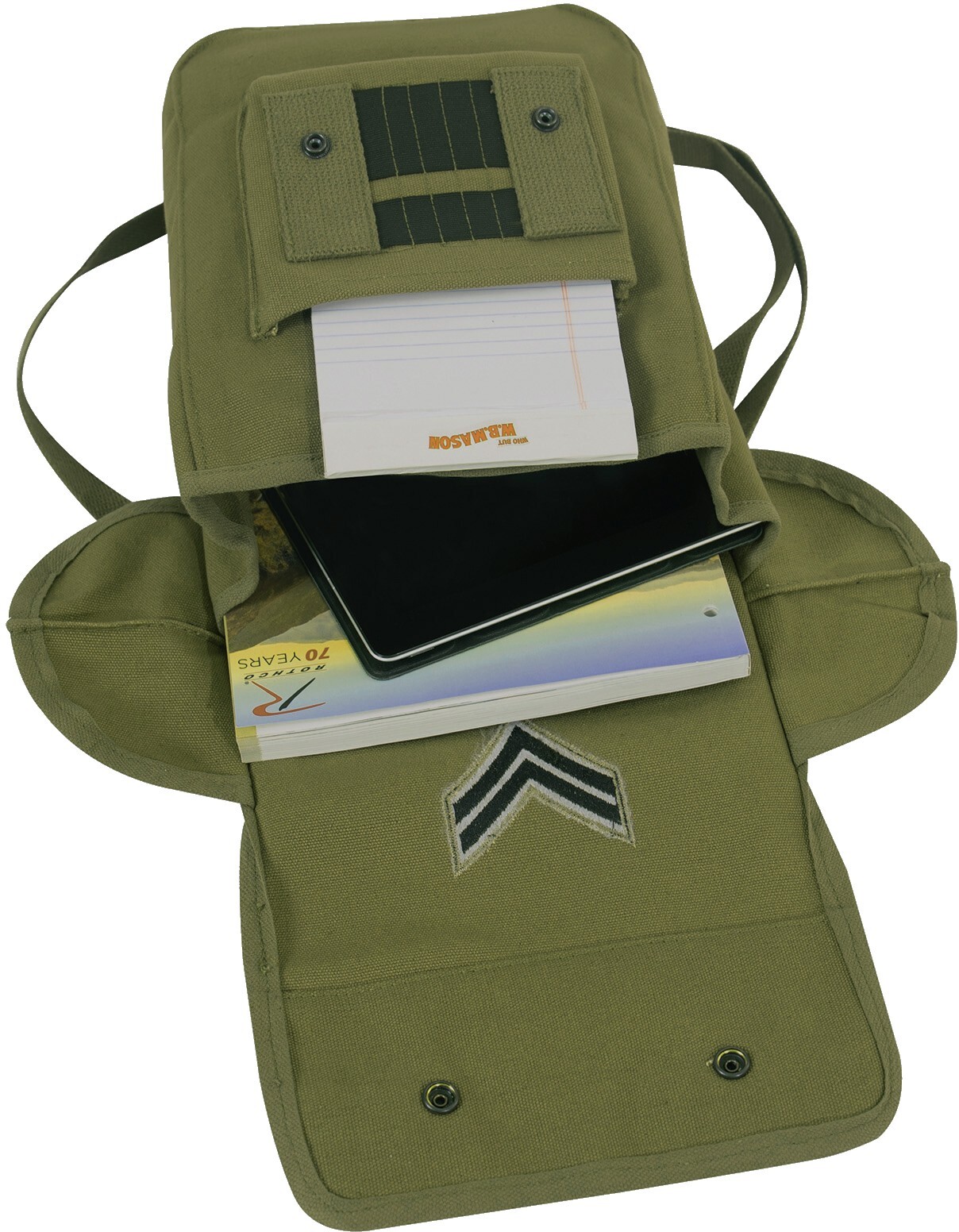 Olive Drab Heavyweight Canvas Map Case Shoulder Bag with Flag & Corporal Patches