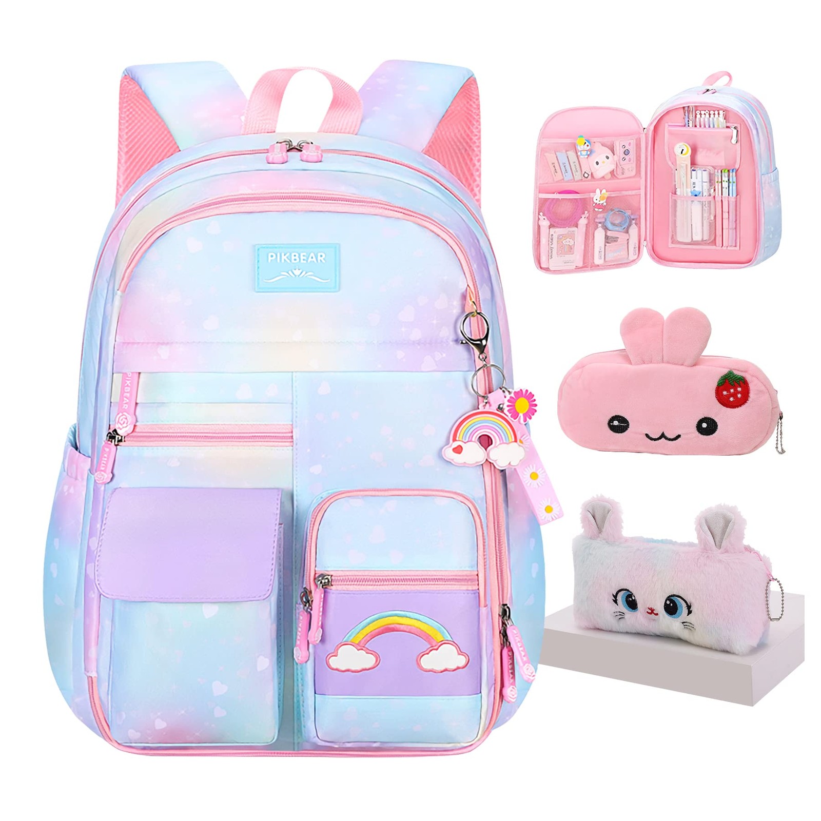Rainbow Backpack for Girls Kids School Backpack Pen Bag Aesthetic Travel
