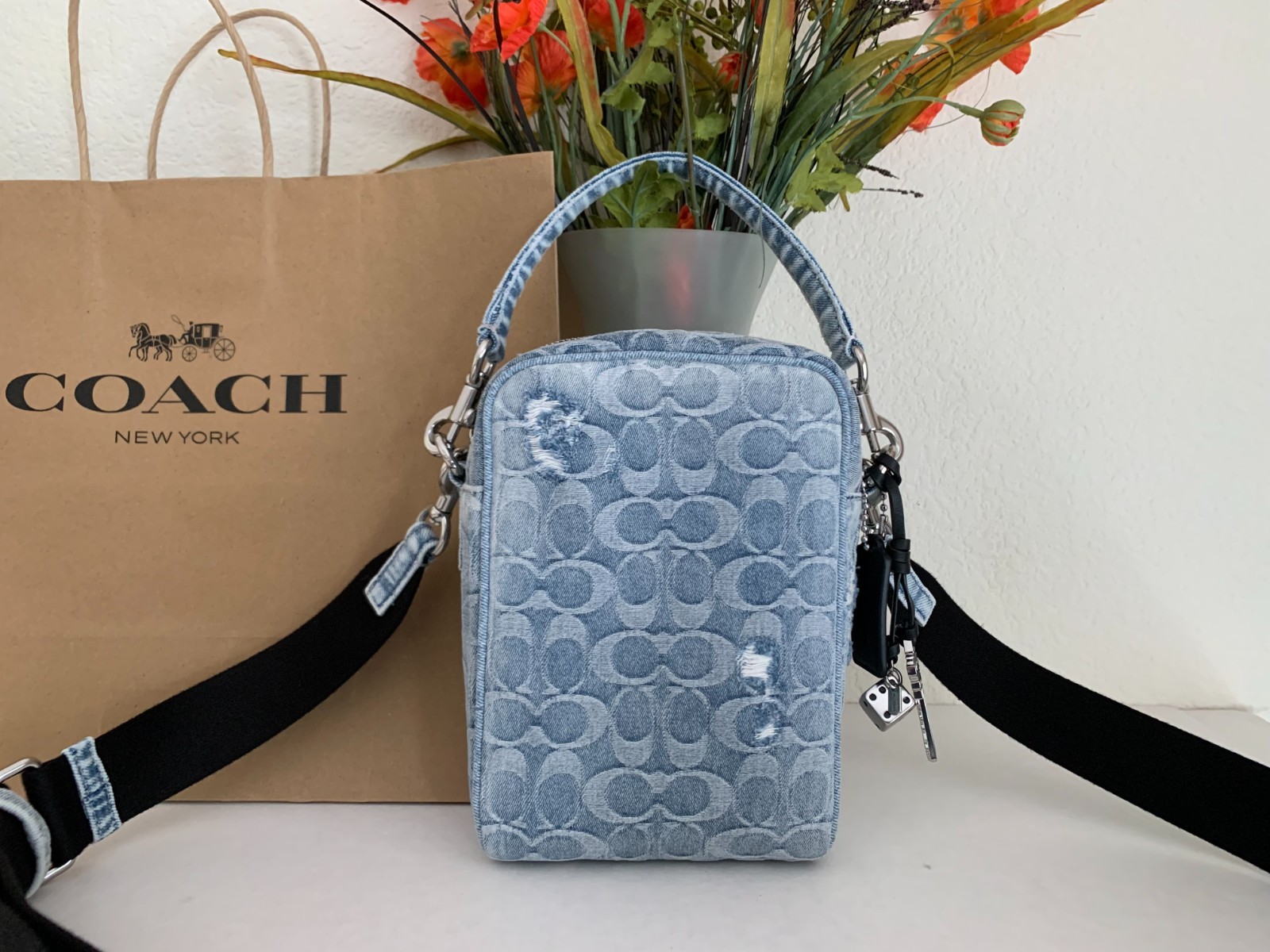 NWT COACH CET70 Tristan Crossbody Bag 14 In Loved Signature Denim With Charms