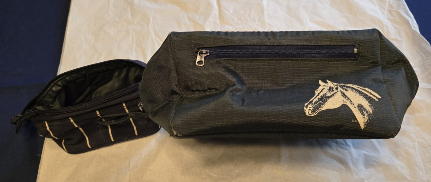 2 Dopp Kits Blue Striped and Blue with Horse Head Toiletry Bag