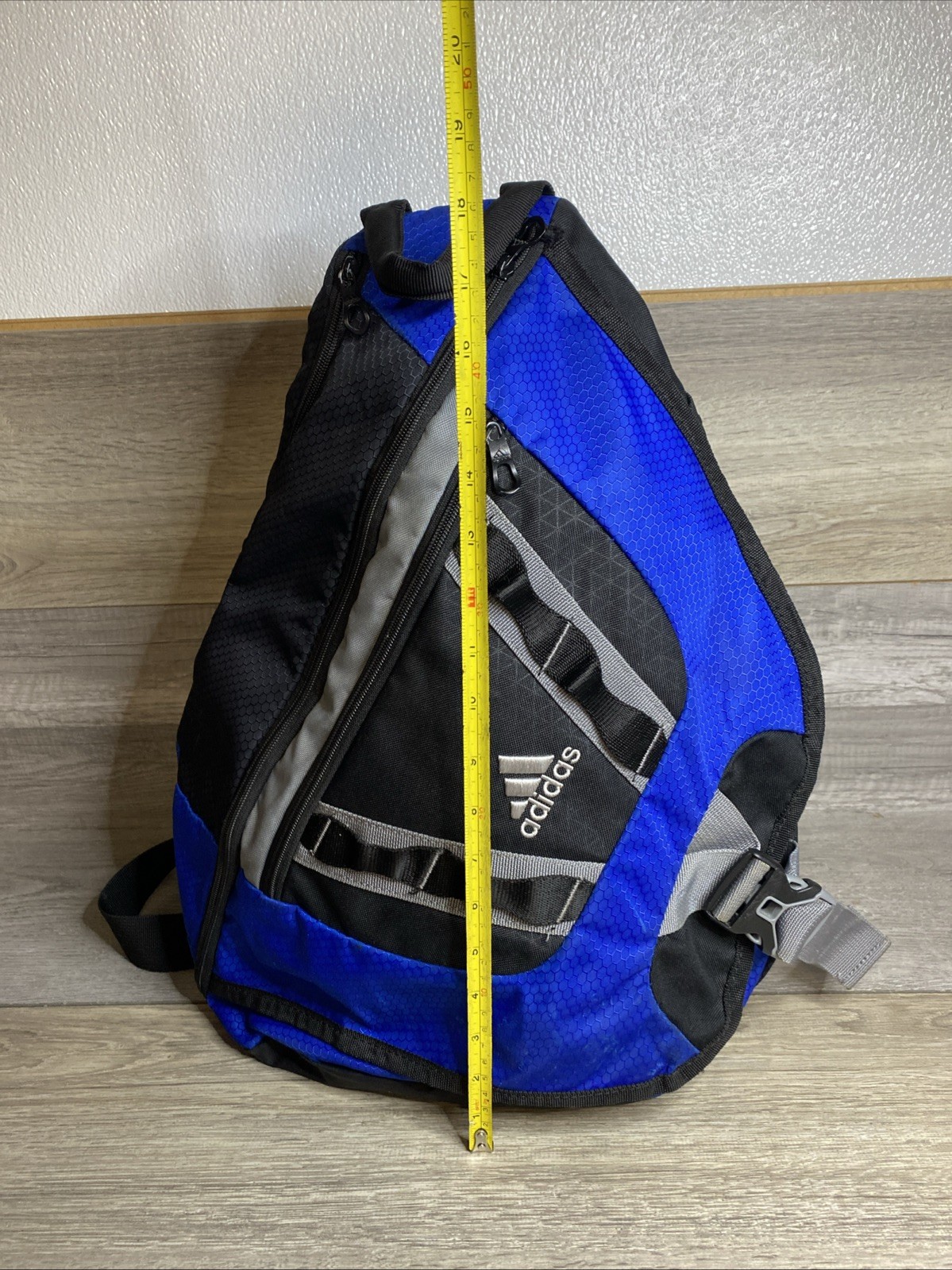Adidas Sling Backpack Spring Load Crossbody Shoulder Strap 16×20 Black Blue Gray