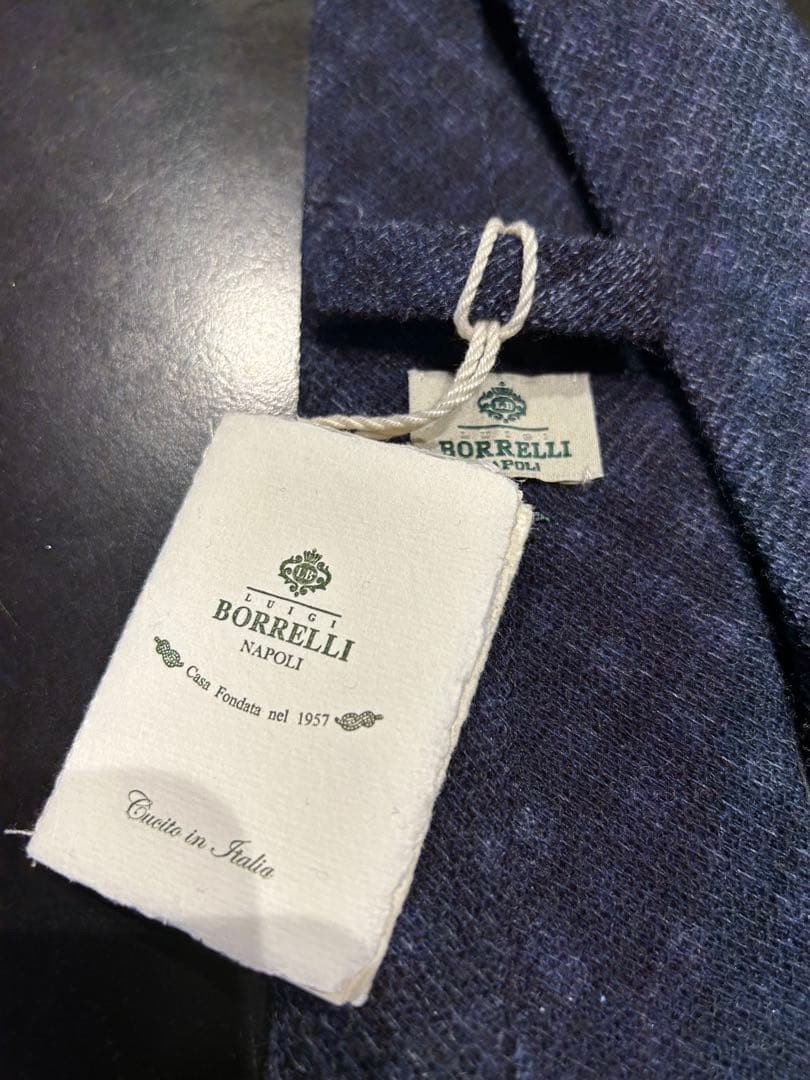 LUIGI BORRELLI Wool Tie Navy Multi-Color Fabric from a textured fabric woven