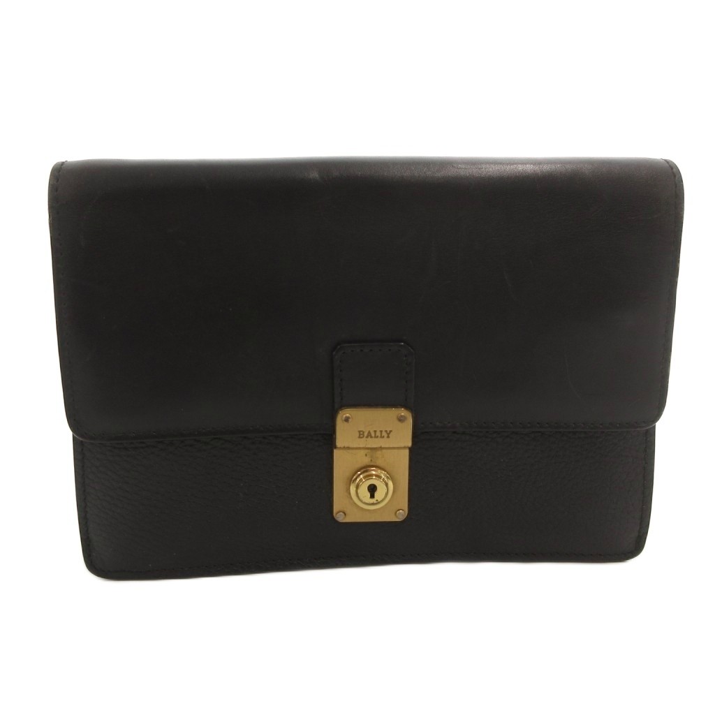 BALLY Leather Clutch Bag Black Men’s 6.7×1.6in Vintage Condition B