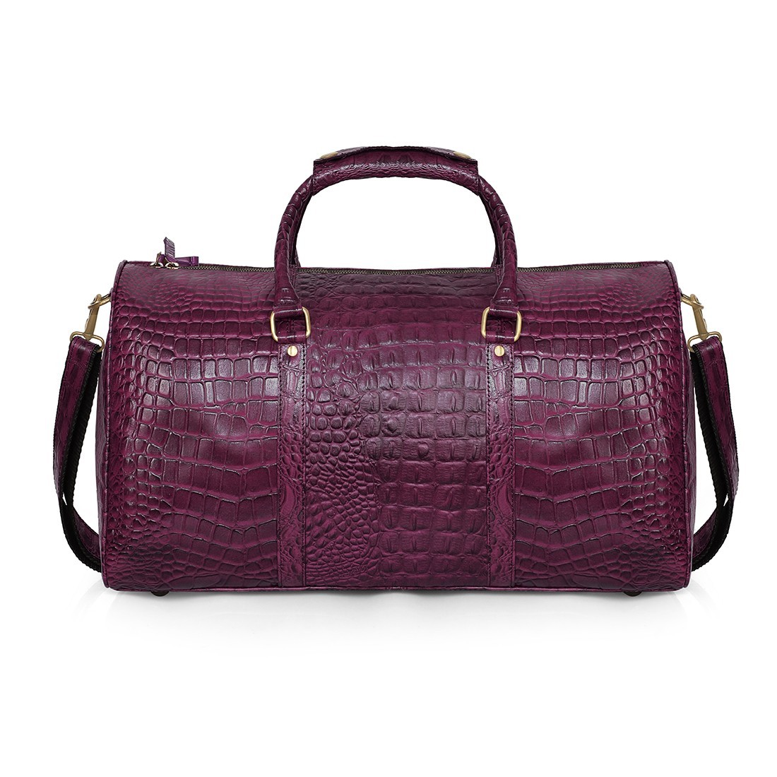 Genuine Leather Purple Crocodile Skin Print Duffel Bag Unisex Luggage cabin Gym