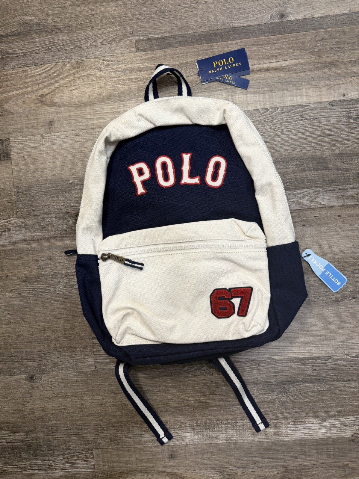 Polo Ralph Lauren Canvas Navy White Backpack Laptop Sleeve Adults /Kids NWT