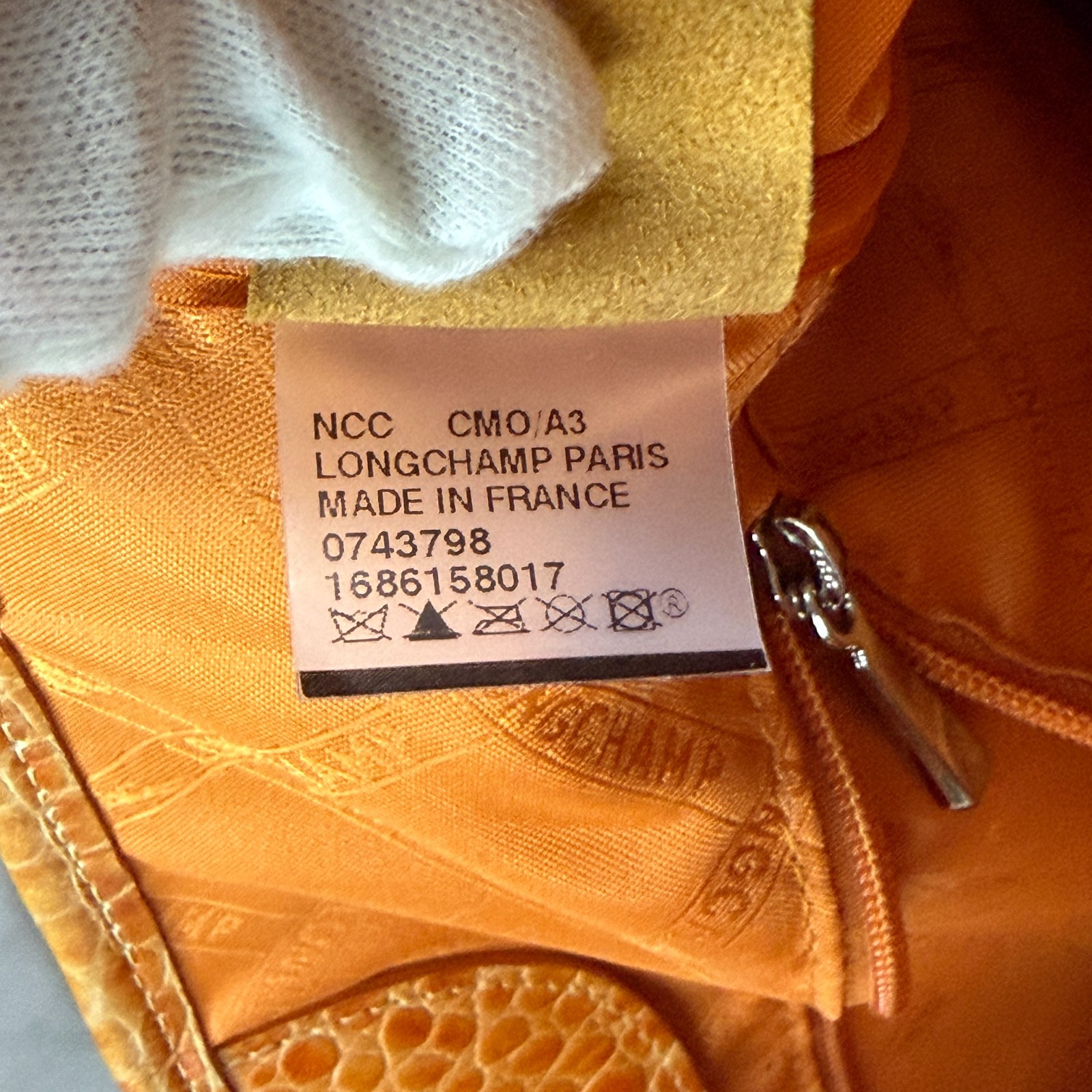 LONGCHAMP Leather Croco Croc Embossed Handbag Roseau Tote Bag orange Width: 33cm
