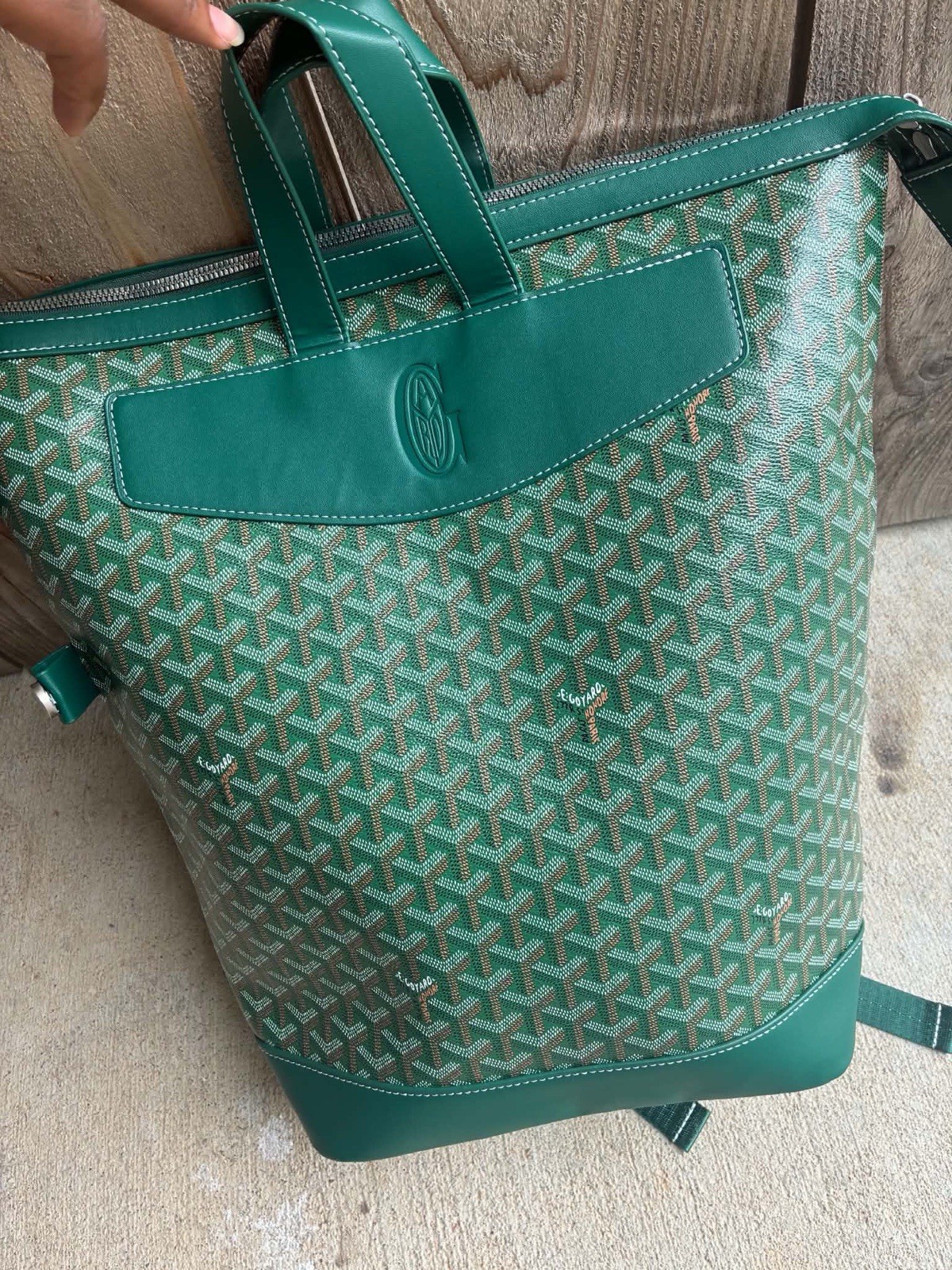 Goyard Green Monogram Zip Backpack with Top Handle, Men’s Leather Bag