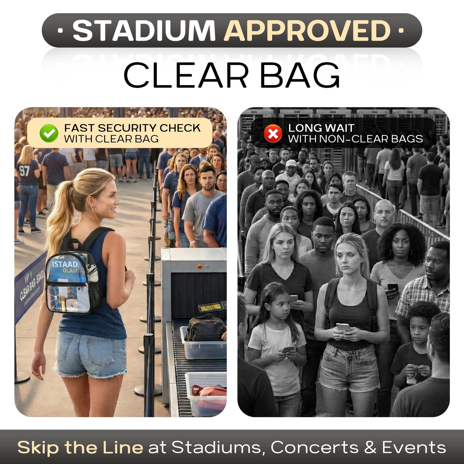 Oraben Clear Backpack Stadium Approved, Clear Bag 12 x 6 x 11 in, Small Trans…