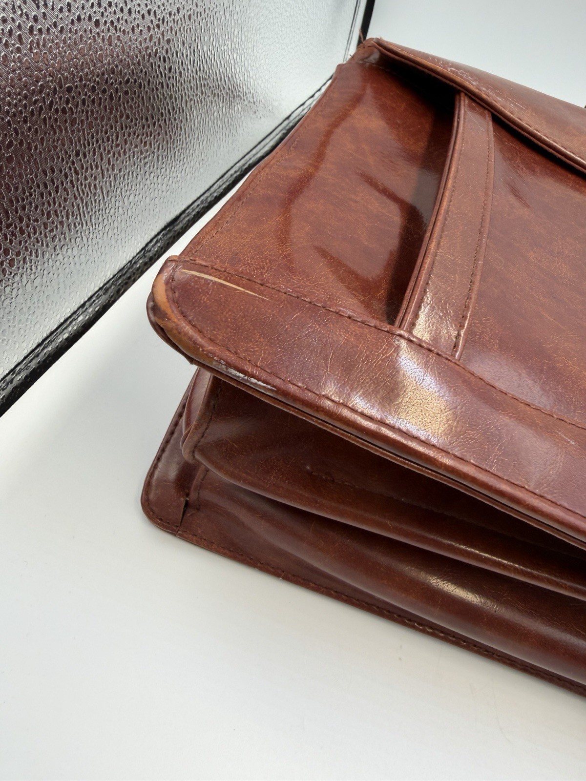 Brown Vintage Jackson Leather Briefcase Bag Double Top Handles