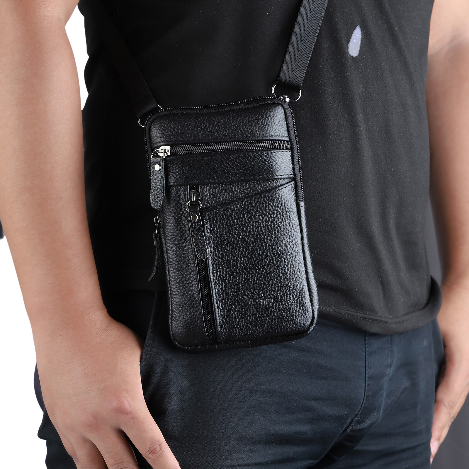 Men Leather Cell Phone Loop Belt Bag Waist Holster Pack Shoulder Pouch Crossbody