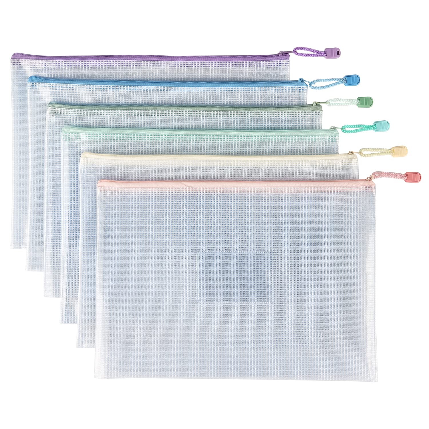 Tamaki 6 Pack Mesh Zipper Pouch with Label Pocket, Waterproof Zipper Bags, Docum