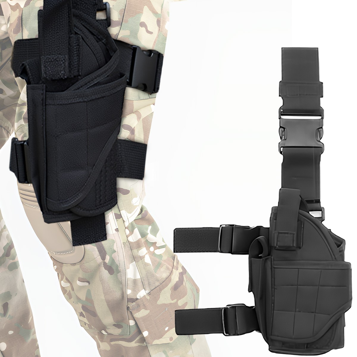Tactical Adjustable Pistol/Gun Drop Leg Thigh Holster Magazine Pouch Right Hand