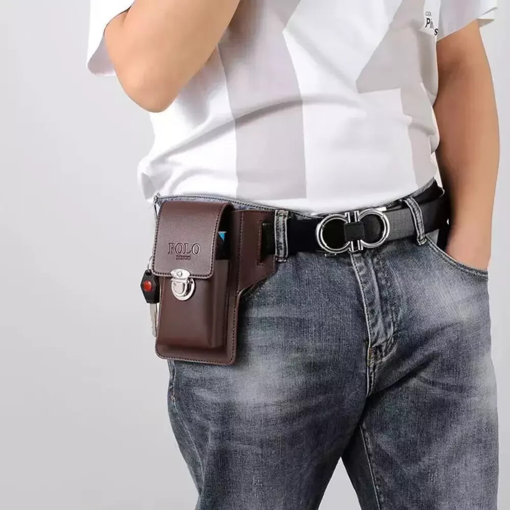 PU Men’s Belt Leather Case Solid color Card Bag Travel Casual Phone Bags