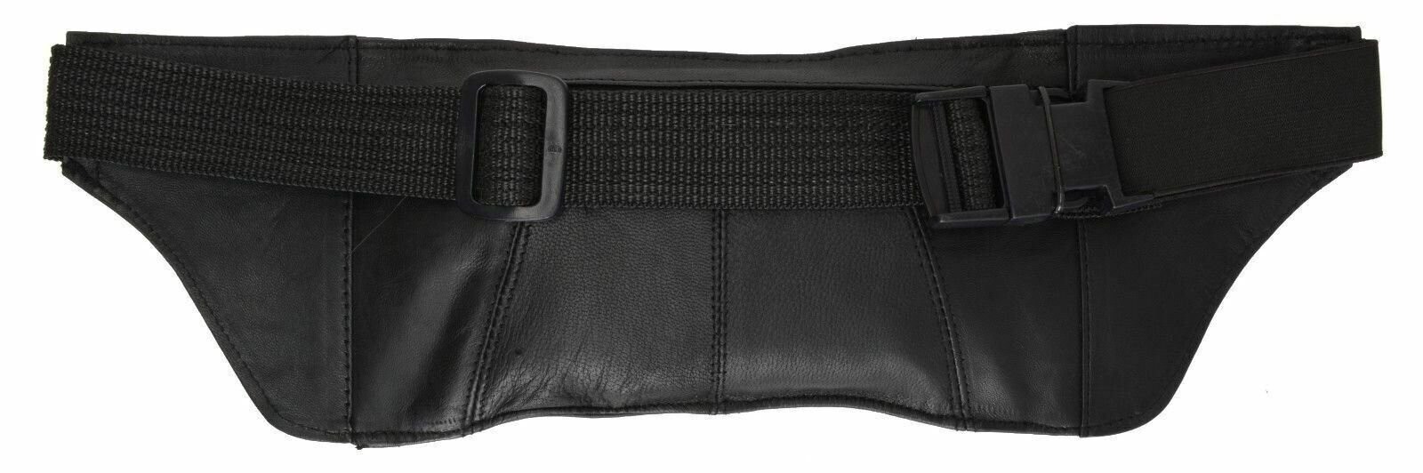 Black Genuine Leather Slim and Sleek Under Garment Money Belt Waist Bag Unisex